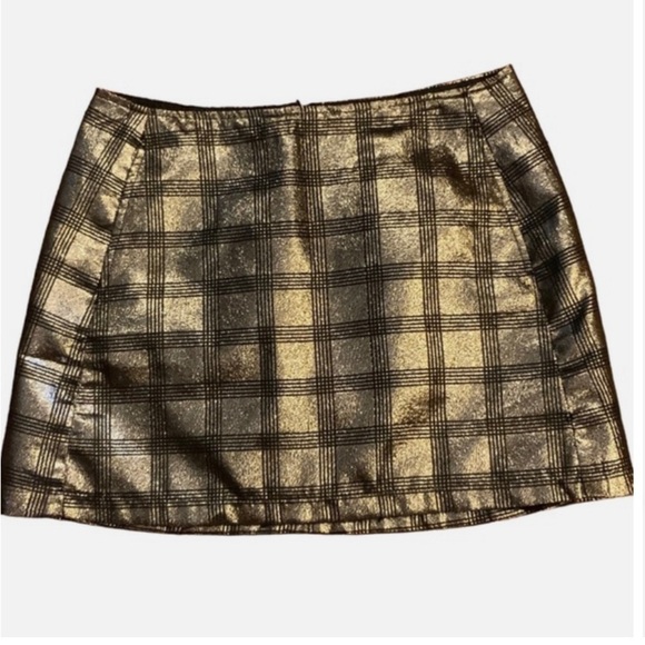 URBAN outfitters metallic gold and black lined mini skirt nwt size small - Picture 1 of 11